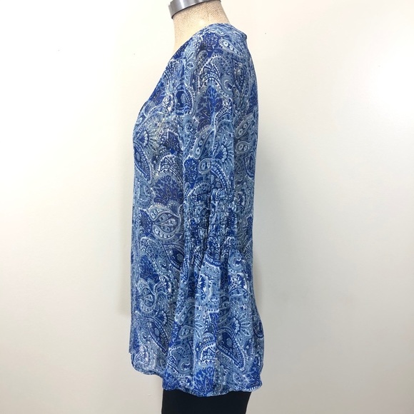 Michael MICHAEL KORS blue paisley bell‎ sleeve top - Picture 2 of 6